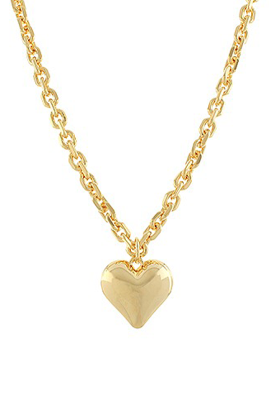 Gold heart-shaped pendant necklace on a white background