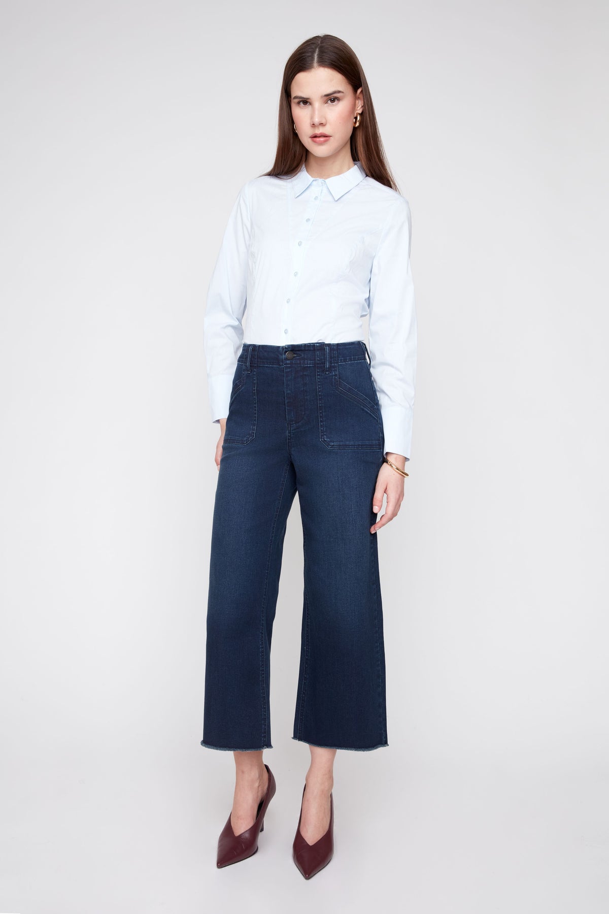 Dark Indigo Cropped Wide Leg Denim Pant