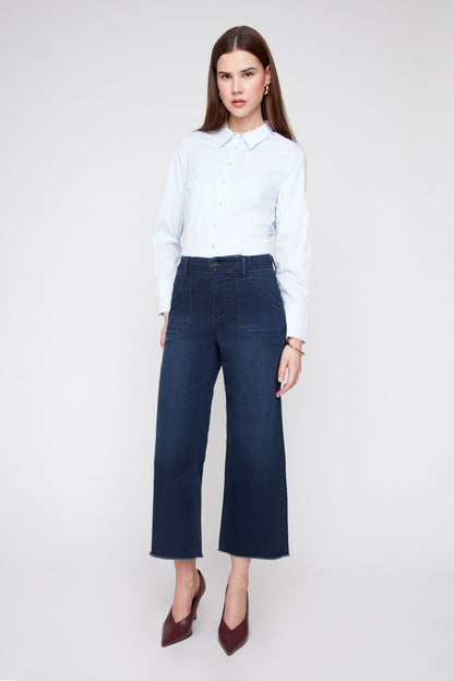 Dark Indigo Cropped Wide Leg Denim Pant