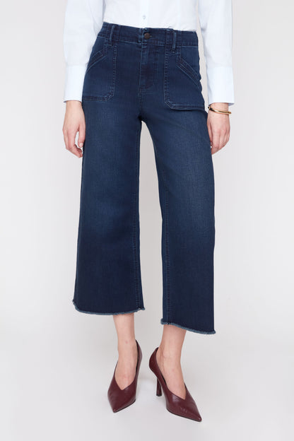 Dark Indigo Cropped Wide Leg Denim Pant