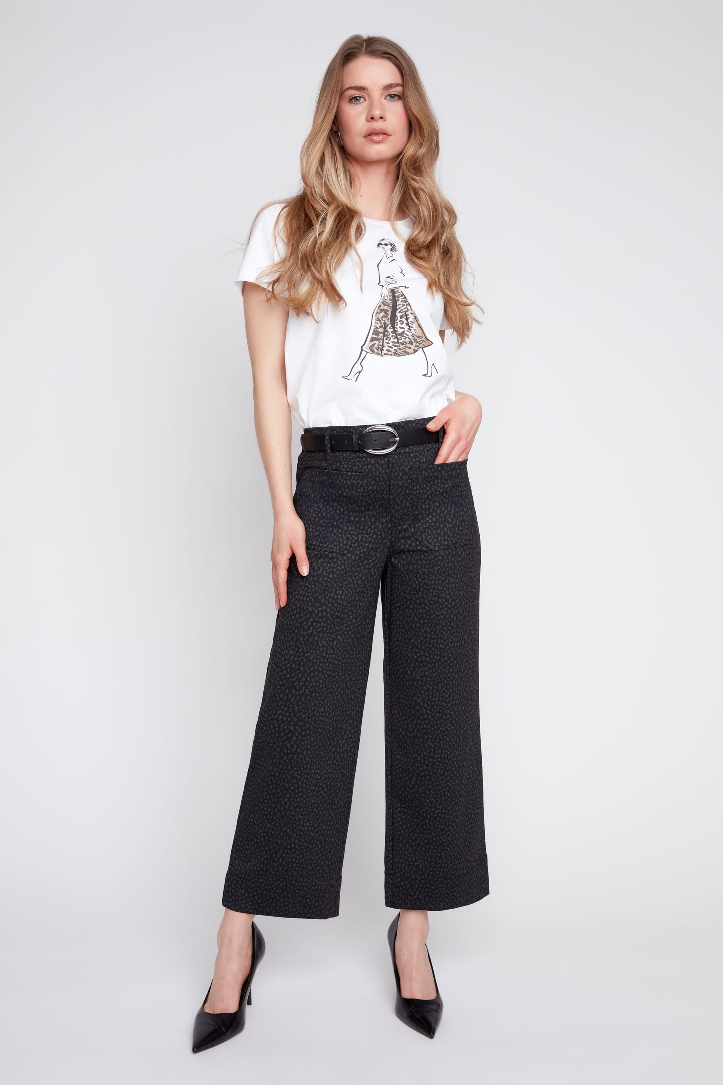 Mini Leopard Knit Cropped Straight Pant