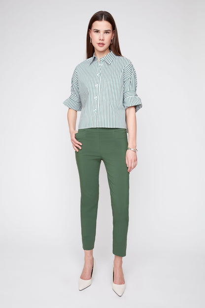 Olive Stripe Crop Shirt