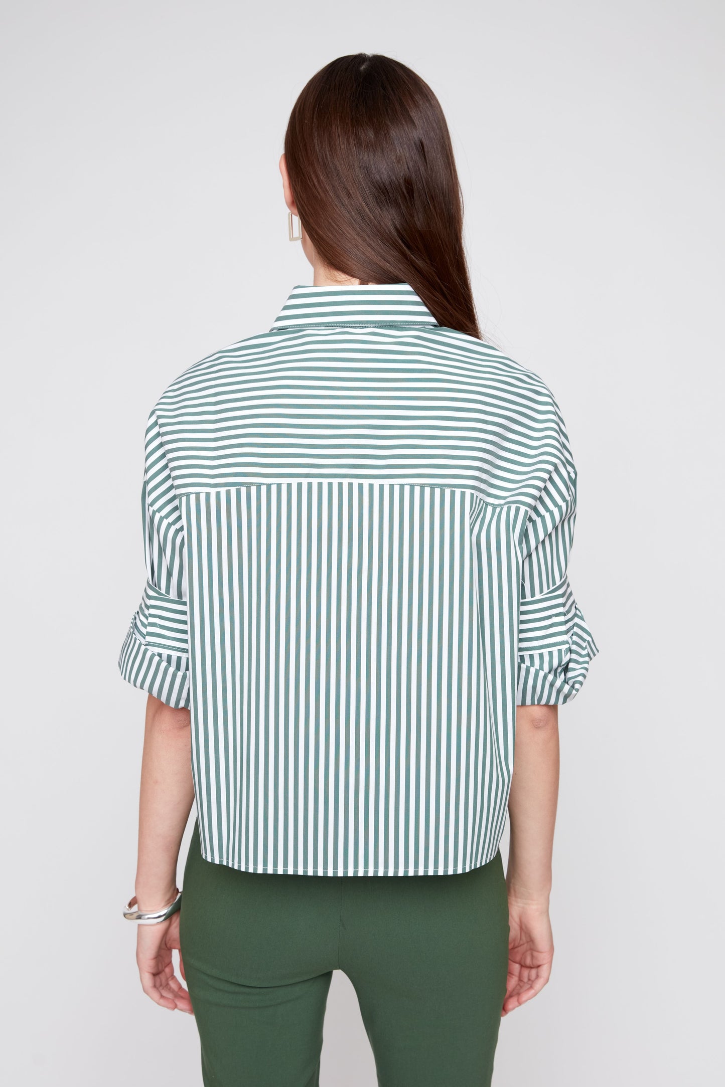 Olive Stripe Crop Shirt