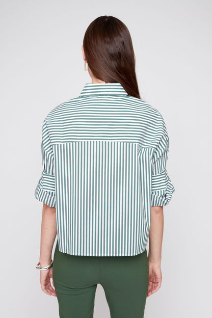Olive Stripe Crop Shirt