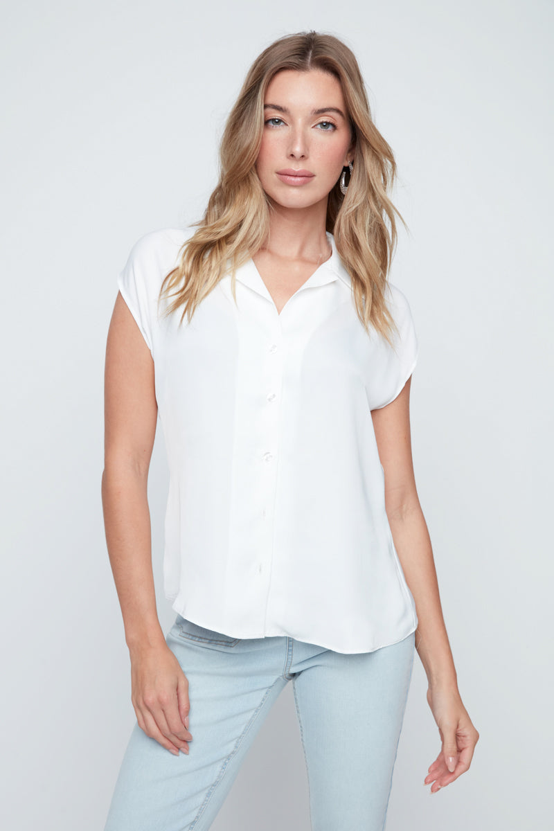 Creme Luxe Satin Short Sleeve Blouse