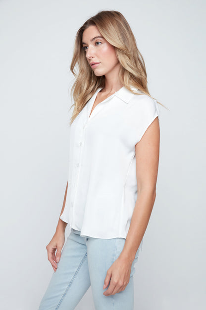 Creme Luxe Satin Short Sleeve Blouse