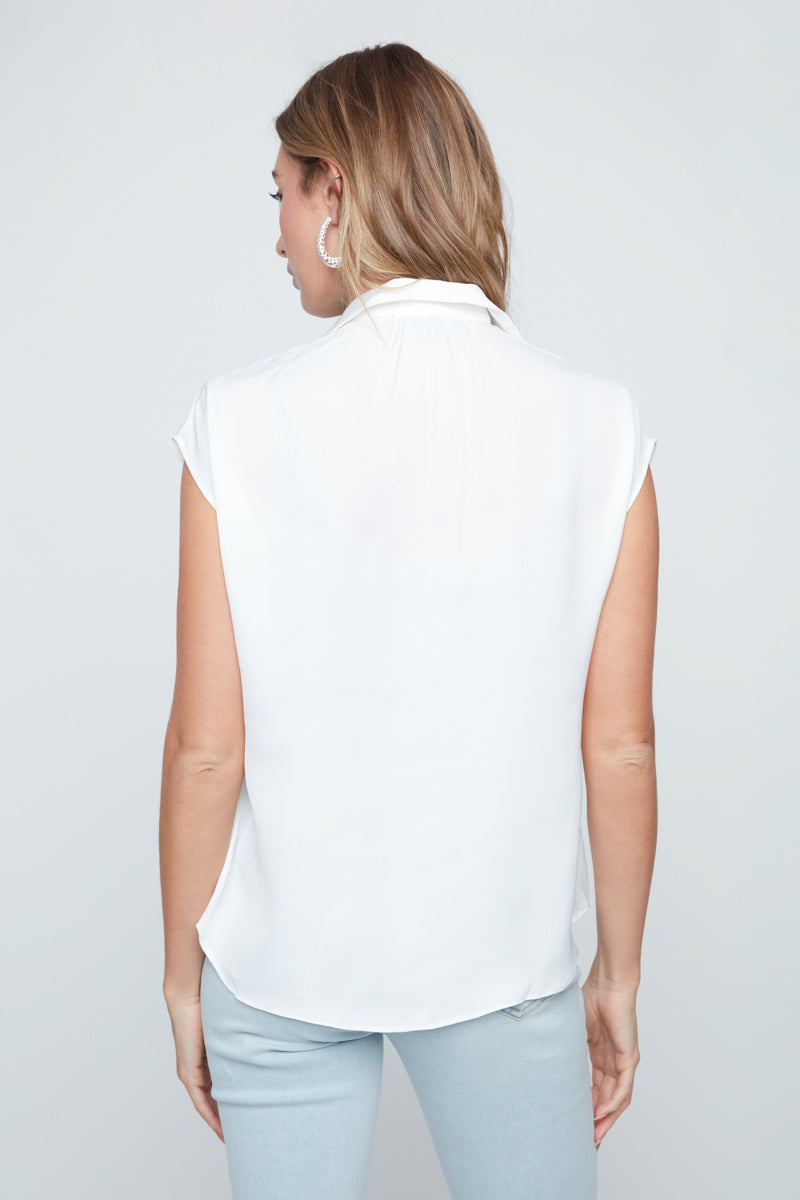 Creme Luxe Satin Short Sleeve Blouse