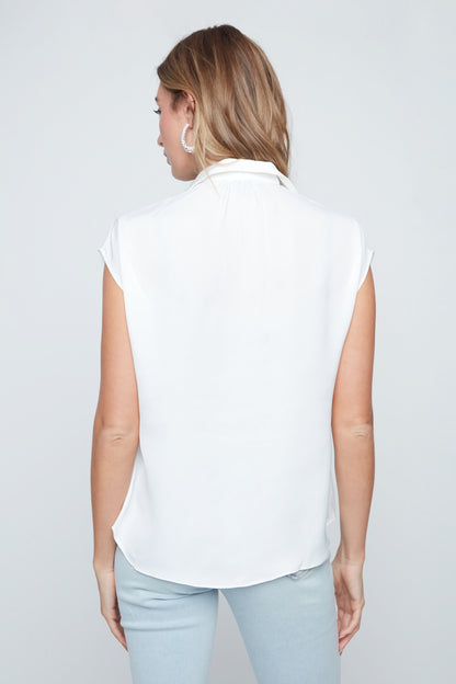 Creme Luxe Satin Short Sleeve Blouse