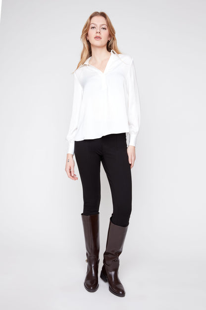 Creme Collared Silk Blouse