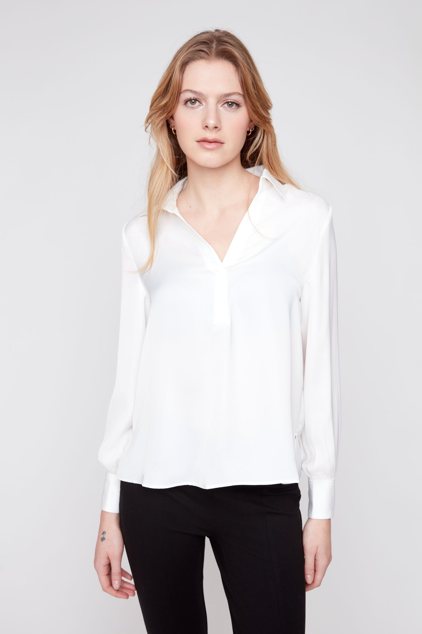 Creme Collared Silk Blouse