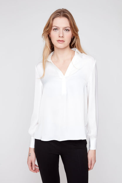 Creme Collared Silk Blouse
