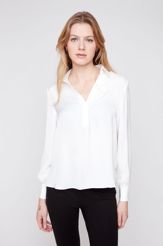 Creme Collared Silk Blouse