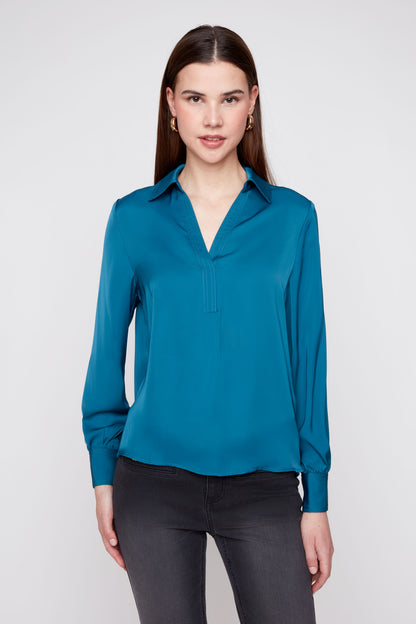 Deep Sea Collared Silk Blouse