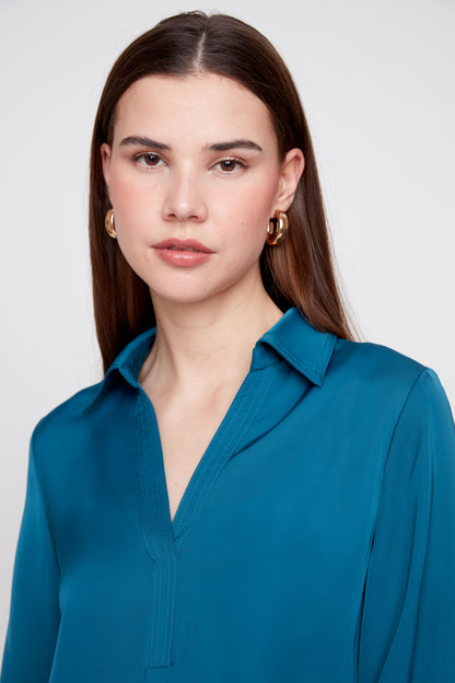 Deep Sea Collared Silk Blouse