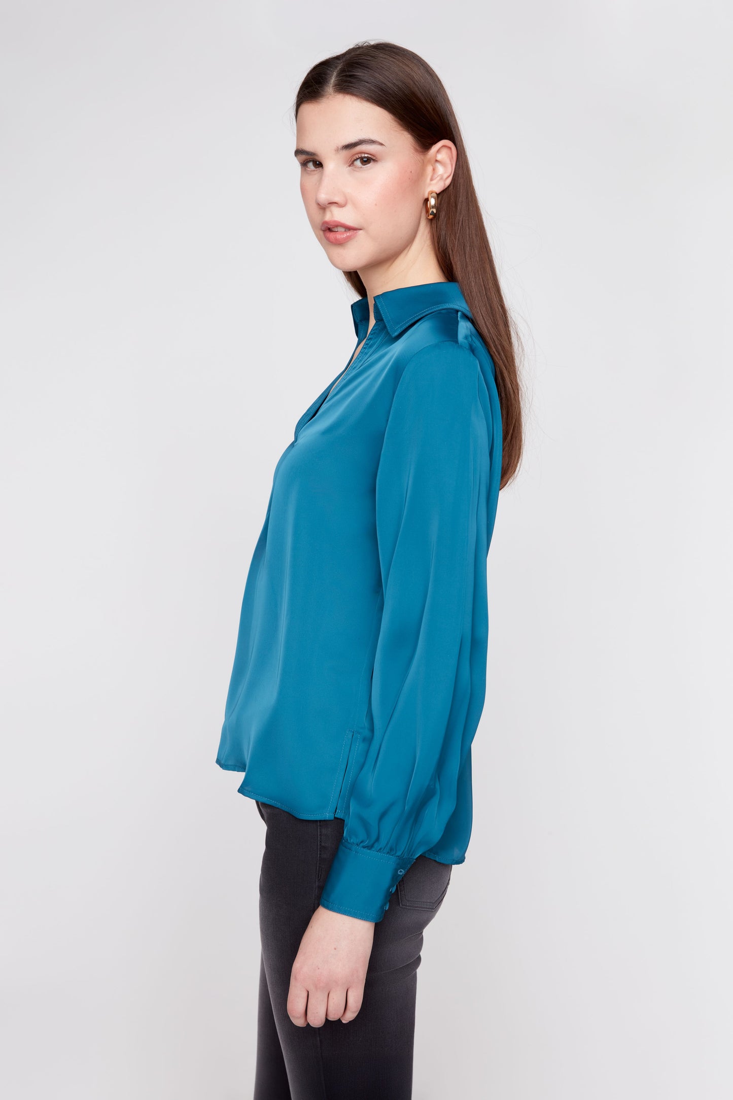 Deep Sea Collared Silk Blouse