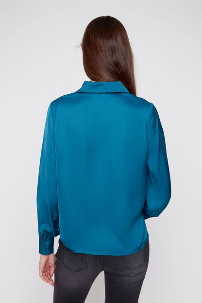 Deep Sea Collared Silk Blouse