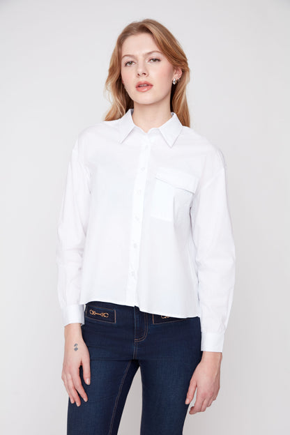 White Pocket Collared Shirt
