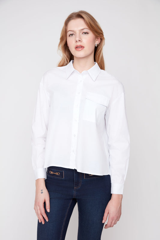 White Pocket Collared Shirt