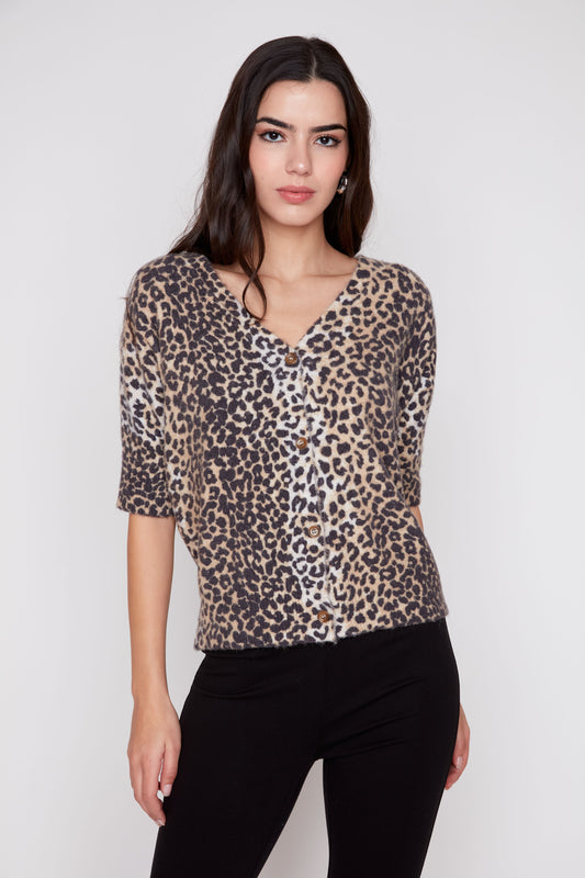 Leopard Short Sleeve Knit Sweater