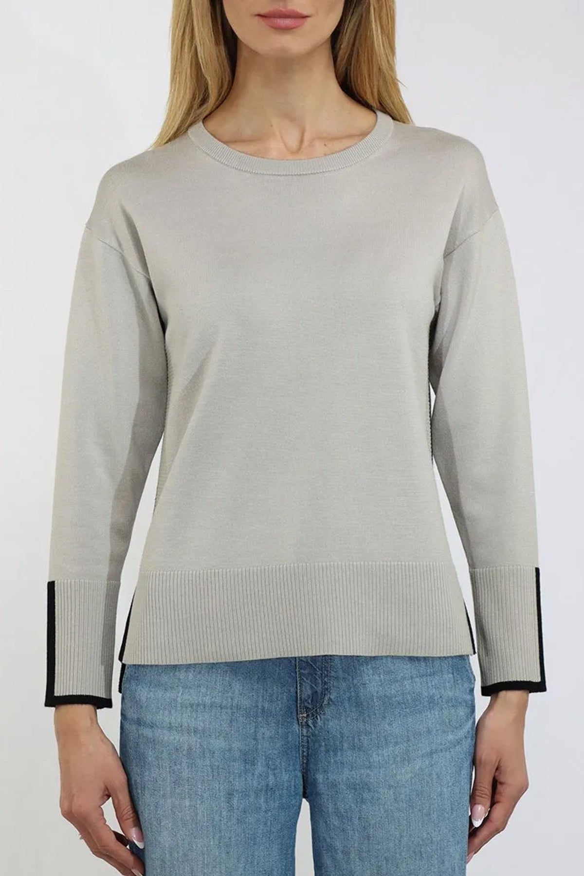 Sea Salt Crewneck Contrast High-Low Sweater