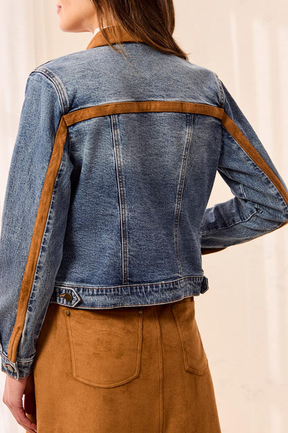 Suede and Denim Zip Front Jacket