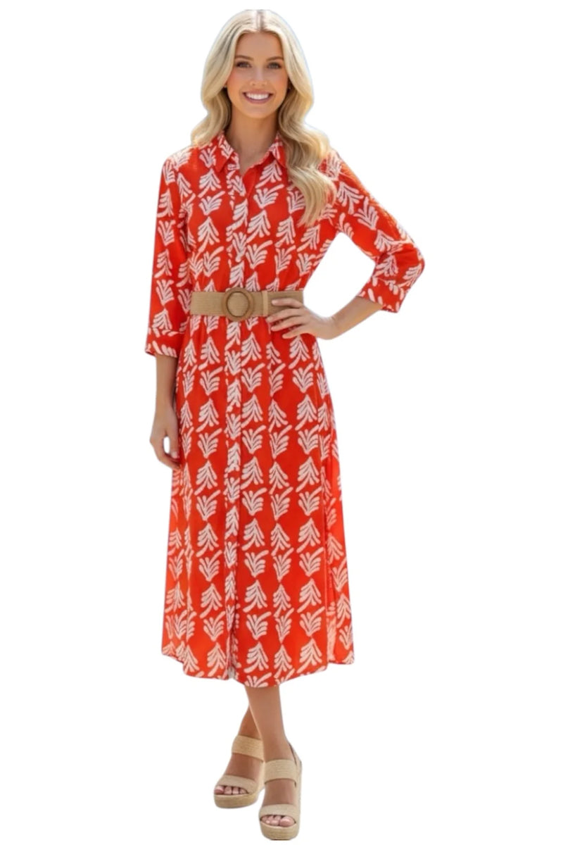 Sunset Coral Maxi Shirt Dress