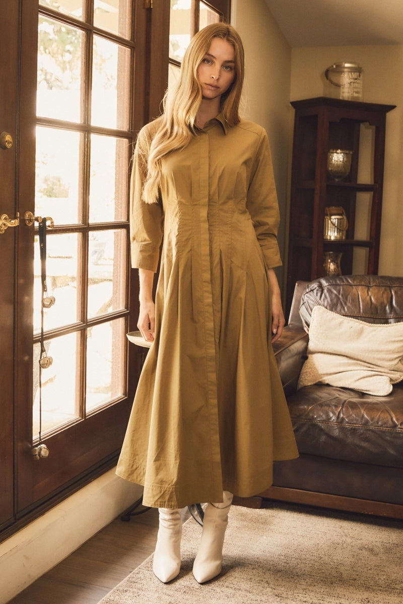 Thyme Button Front Shirt Midi Dress
