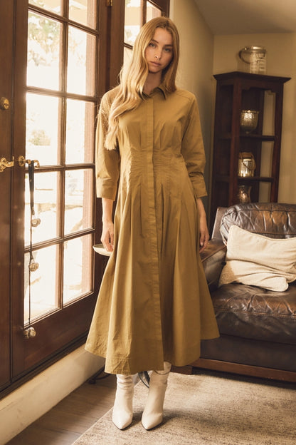 Thyme Button Front Shirt Midi Dress
