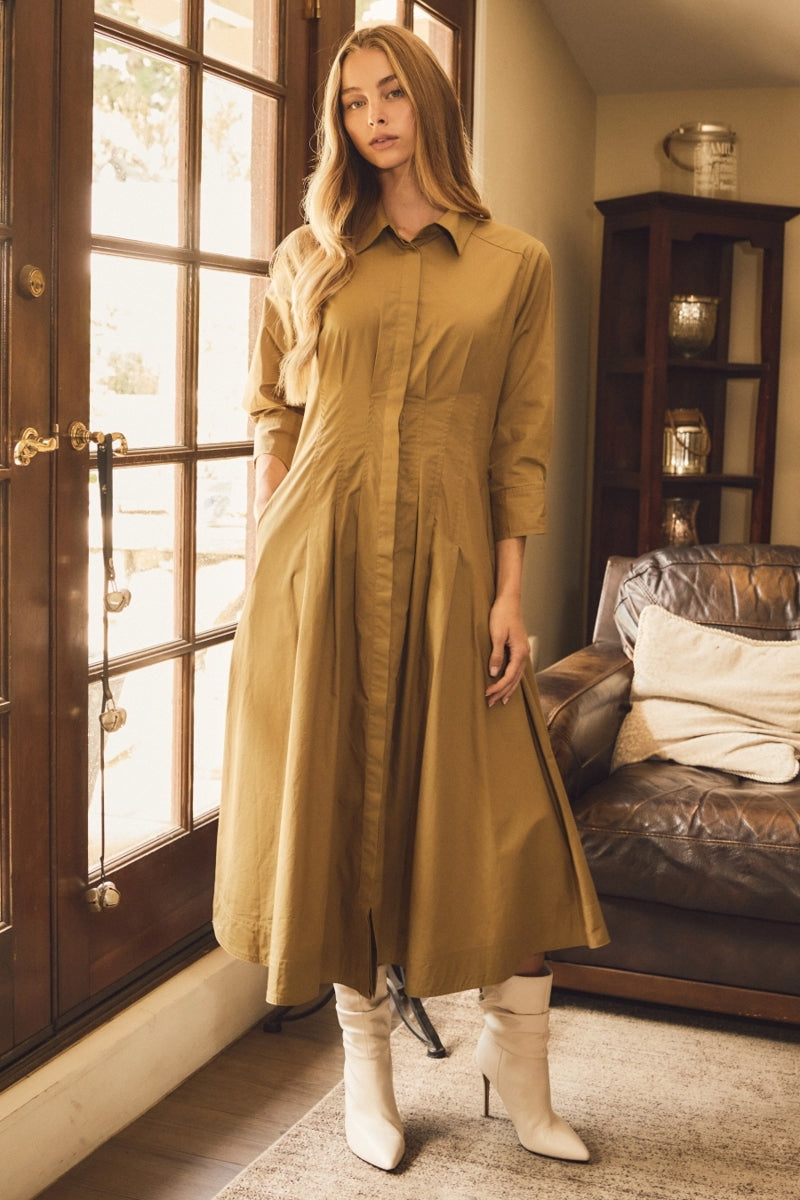 Thyme Button Front Shirt Midi Dress