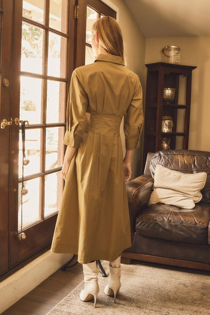 Thyme Button Front Shirt Midi Dress