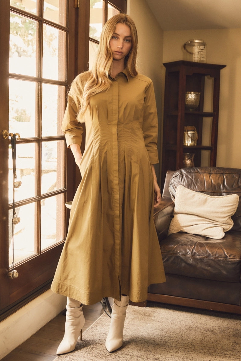 Thyme Button Front Shirt Midi Dress
