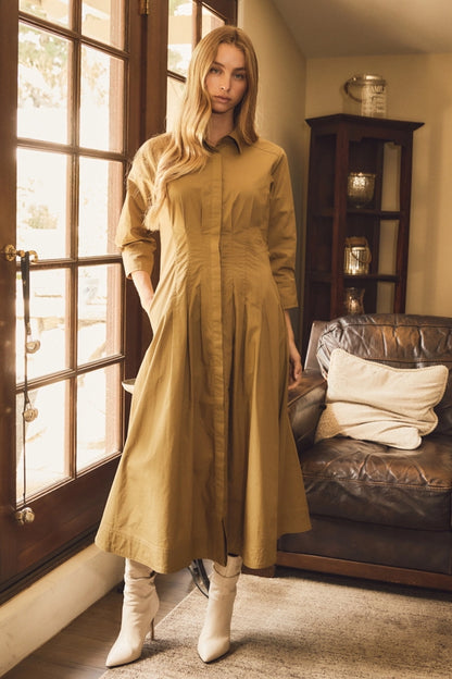 Thyme Button Front Shirt Midi Dress