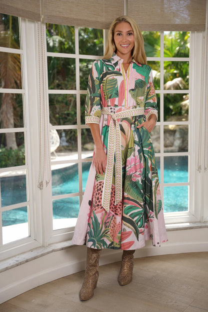 Tropical Belted Maxi Dress
