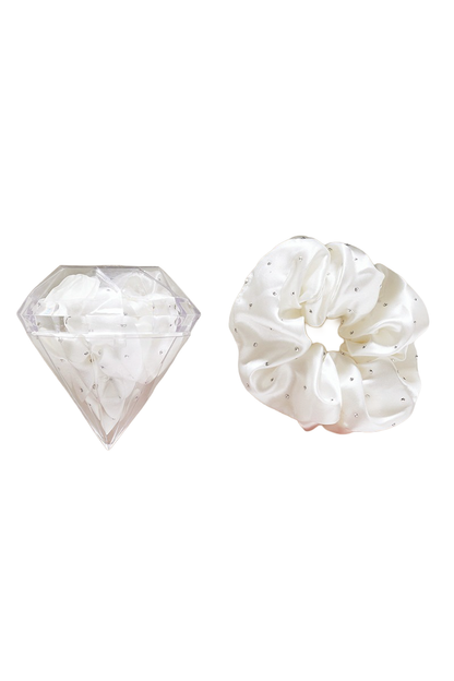Ivory Large Diamond Ornament Satin Rhinestone Scrunchie