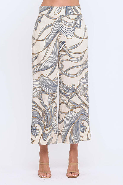 Wave Wide Leg Woven Printed Pants