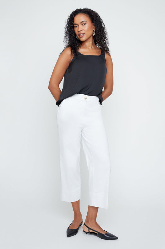 White Cropped Straight Leg Trouser