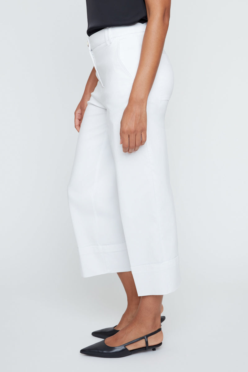 White Cropped Straight Leg Trouser