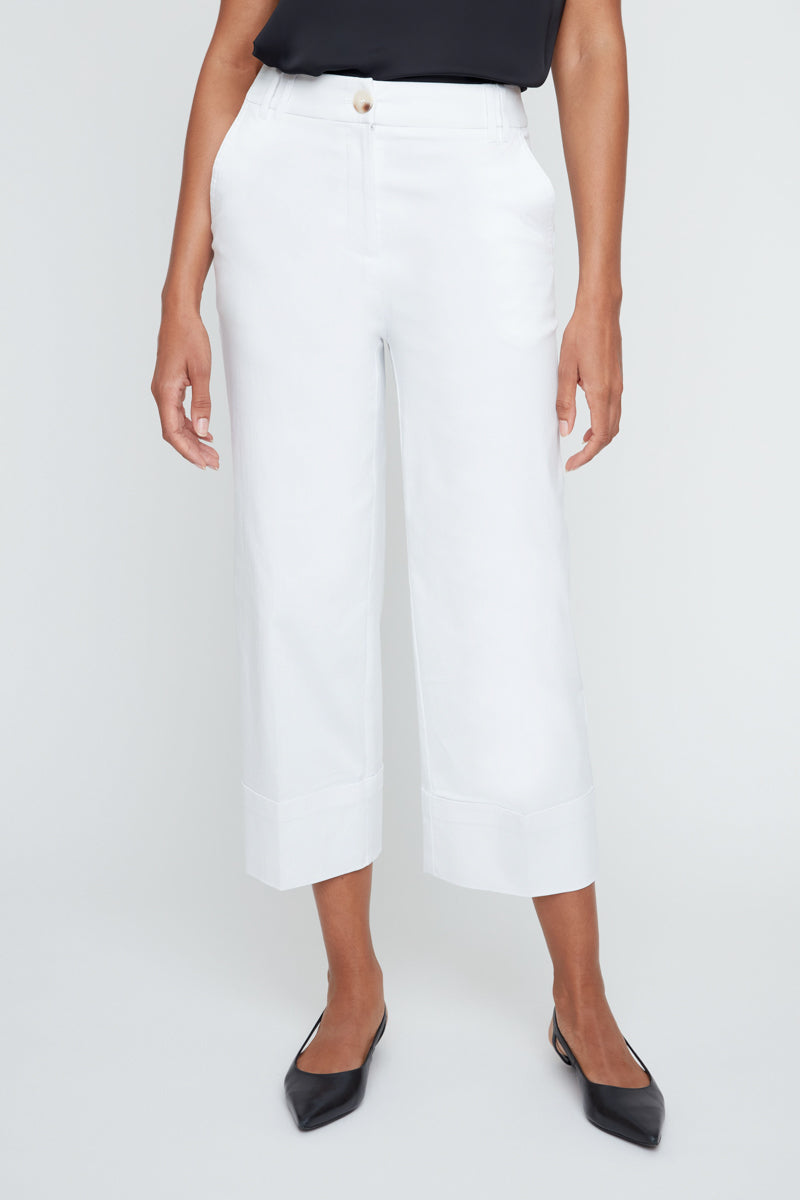 White Cropped Straight Leg Trouser