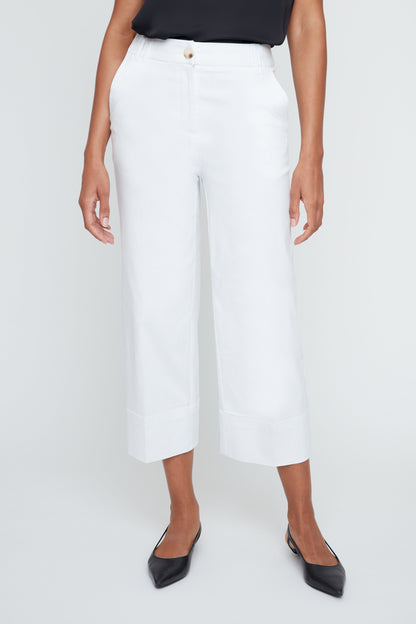 White Cropped Straight Leg Trouser