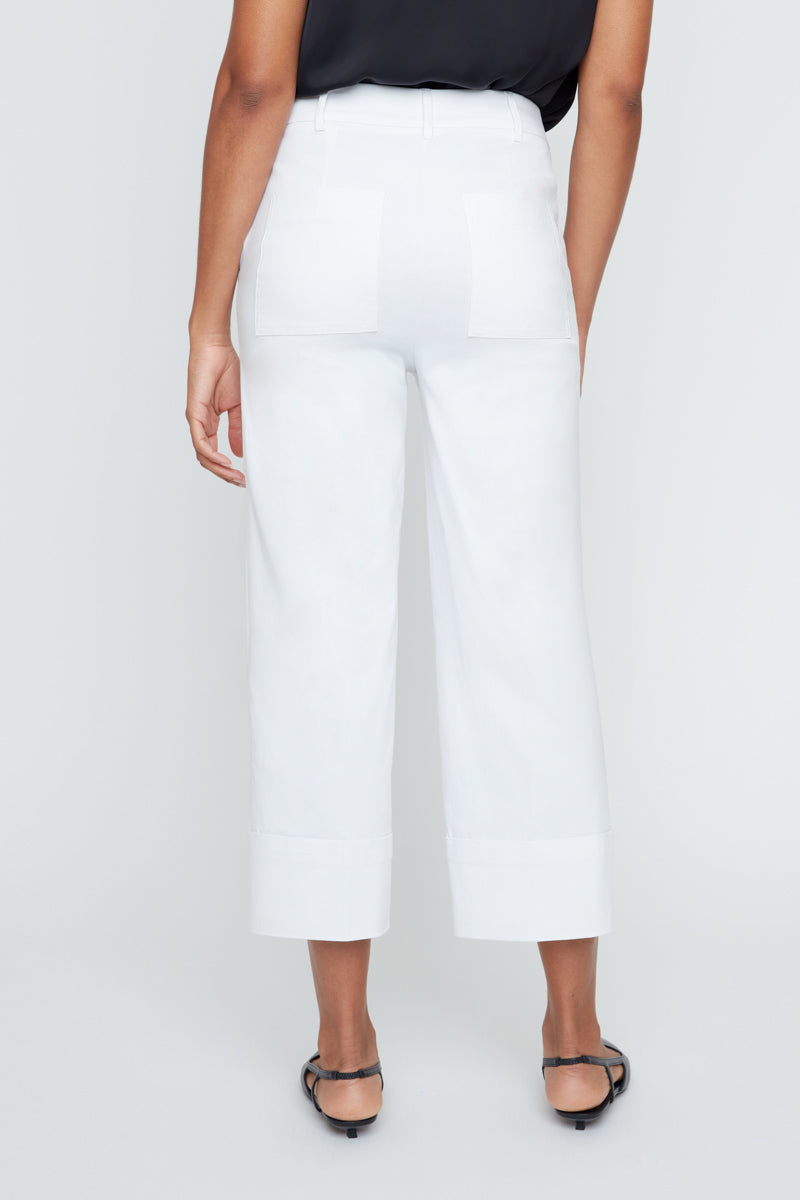 White Cropped Straight Leg Trouser