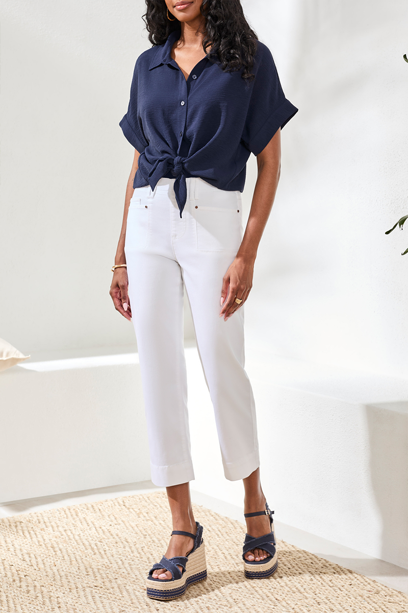 White Flare Cropped Pants