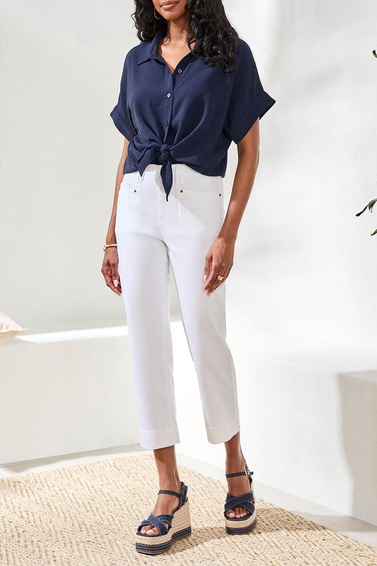 White Flare Cropped Pants