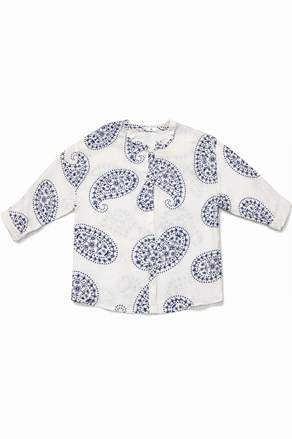 White/Navy Paisley Blouse