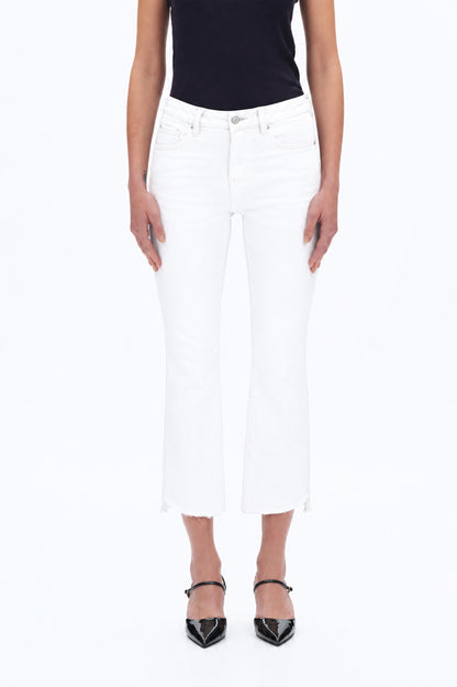 White Stepped Frayed Hem Cropped Jeans