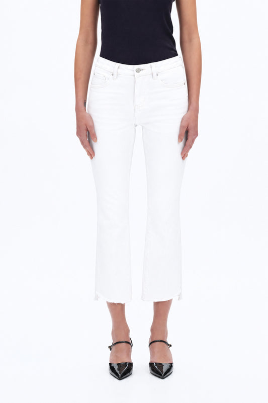 White Stepped Frayed Hem Cropped Jeans