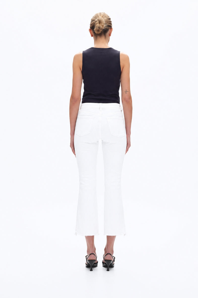White Stepped Frayed Hem Cropped Jeans