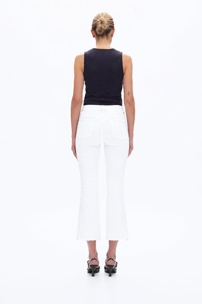 White Stepped Frayed Hem Cropped Jeans