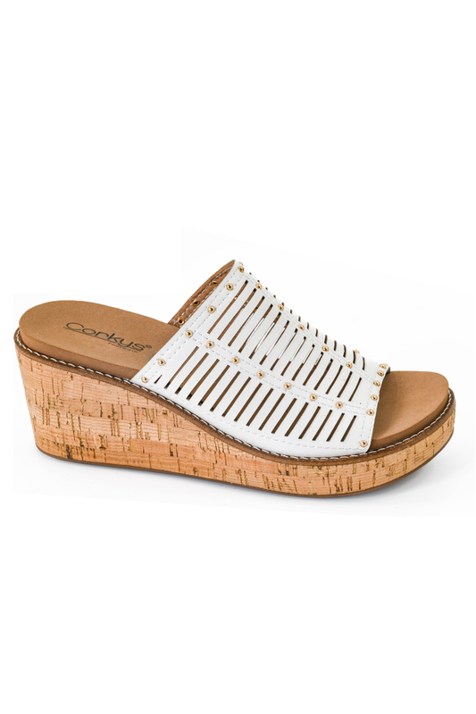 White Cork Wedge Sandal on a white background