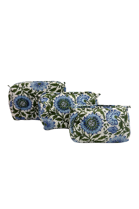 Blue Floral Cosmetic Bag 3-Pack