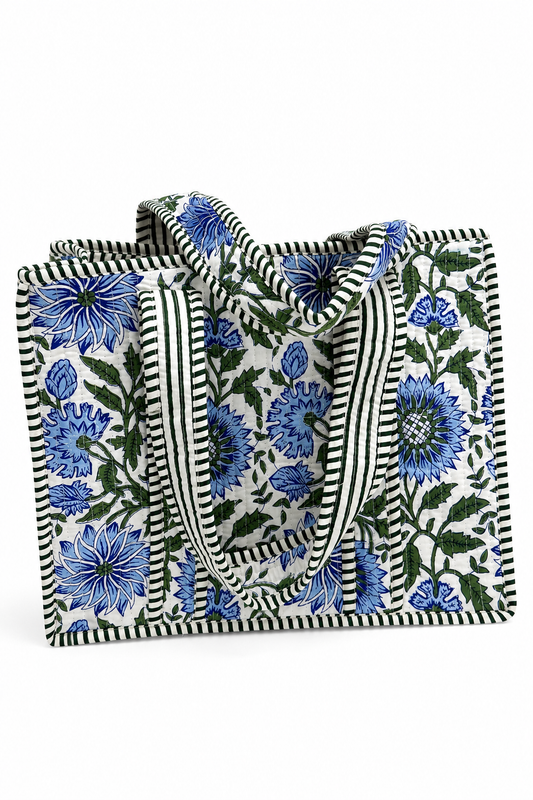 Blue Floral Quilted Mini Tote Bag